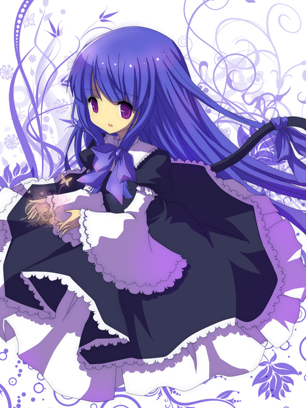 frederica bernkastel, umineko no naku koro ni, 00s, blue hair, bug, butterfly, dress, long hair, purple eyes, tail