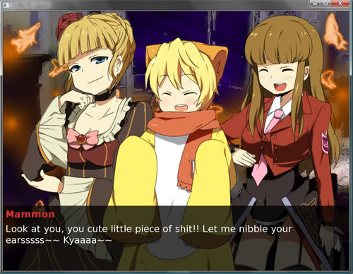 beatrice (umineko), mammon (umineko), sakutarou (umineko), umineko no naku koro ni, lowres, 00s, animal ears, blonde hair, brown hair, closed eyes, oversized clothes, smile