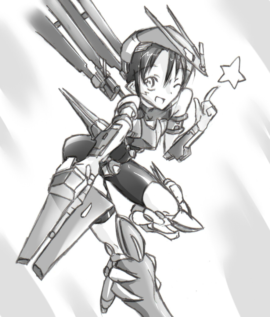 novemdecuple, distort, armored core, armored core: for answer, fromsoftware, gun, machine gun, mecha musume, monochrome, weapon