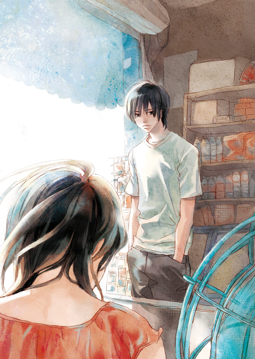 selina, original, highres, brown hair, hand fan, shop