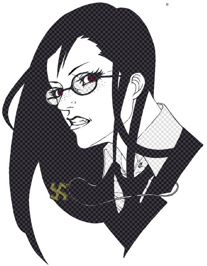 shiba (berryeater), rip van winkle (hellsing), hellsing, bad id, bad pixiv id, black hair, fang, freckles, glasses, long hair, nazi, necktie, red eyes, solo, swastika