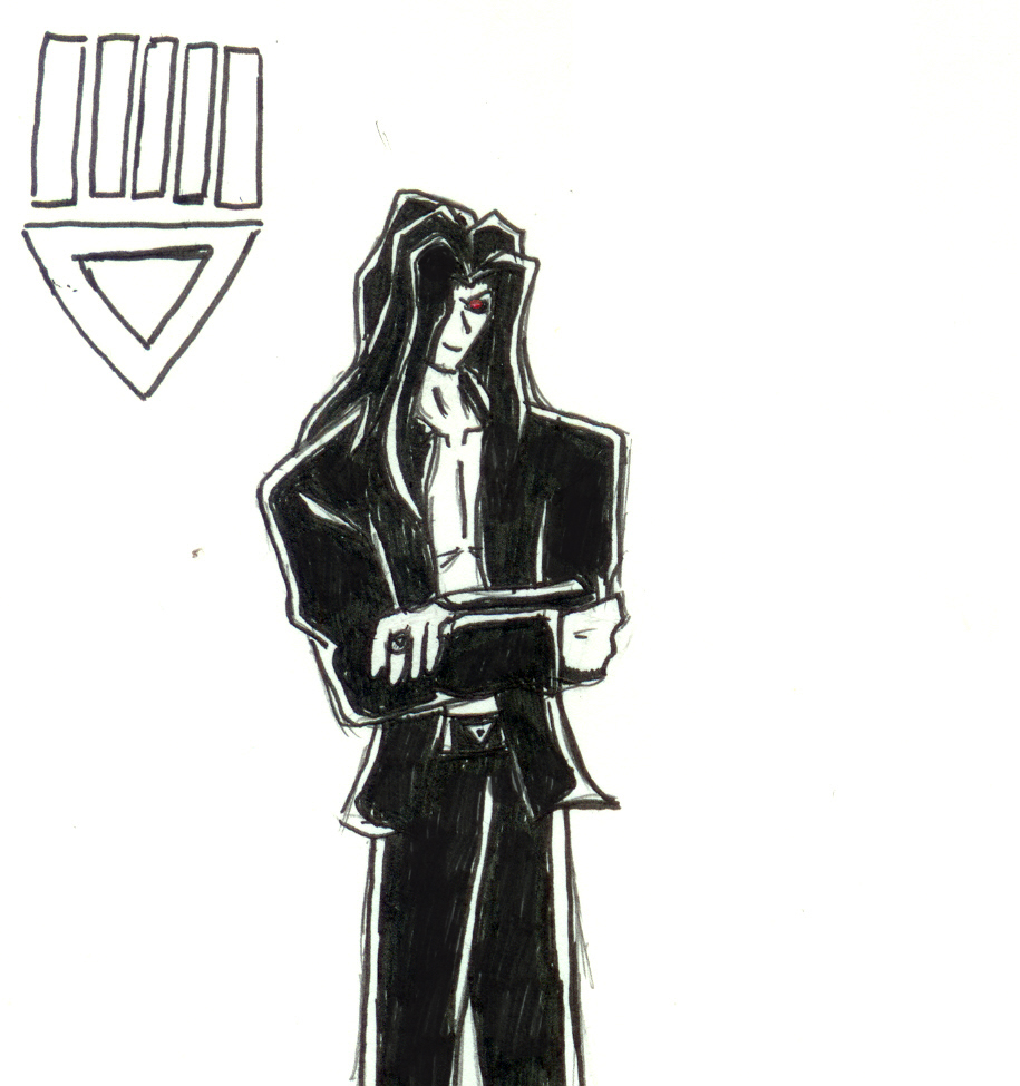 drawfag, black lantern, green lantern, michael roa valdamjong, dc comics, melty blood, tsukihime, black hair, black pants, black shirt, crossover, jewelry, red eyes, ring, vampire