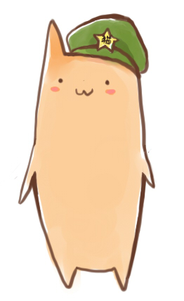 fujiyama, rin (artist), hokke mirin, hong meiling, di gi charat, touhou, bad id, bad pixiv id, lowres, 1girl, :3, black eyes, blush stickers, cat, cosplay, female focus, hat, hong meiling (cosplay), peaked cap, simple background, solo, standing, star (symbol)