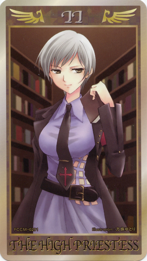 hojo yutori, ushiromiya kyrie, umineko no naku koro ni, silver hair, 00s, book, cape, necktie, tarot