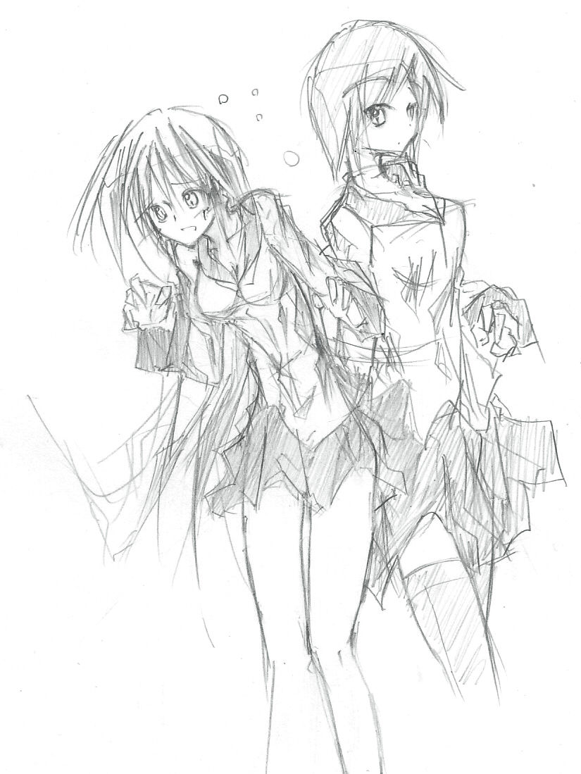 novemdecuple, original, 2girls, monochrome, multiple girls, school uniform