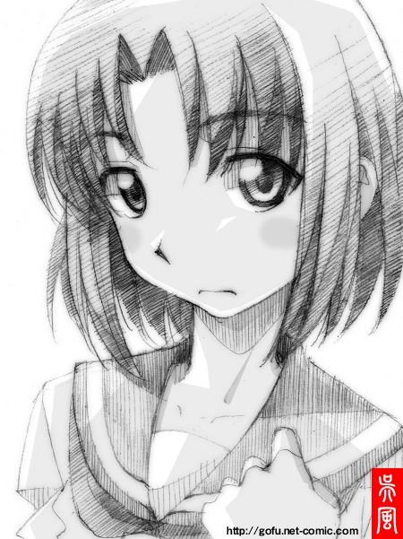 gofu, sakura misaki, wagaya no oinari-sama, traditional media, 00s, greyscale, monochrome, sketch, solo