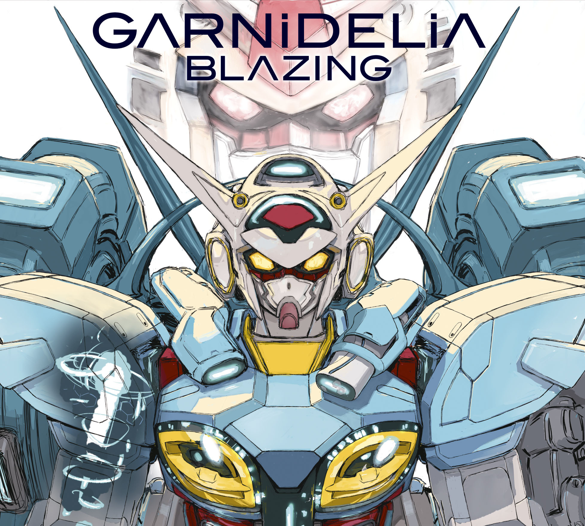 yasuda akira, g-self, rx-78-2 gundam, gundam, gundam g no reconguista, mobile suit gundam, highres, official art, painting (medium), scan, traditional media, album cover, comparison, cover, glowing, glowing eyes, in-franchise crossover, looking at viewer, mecha, mecha focus, mobile suit, no humans, robot, science fiction, v-fin, white background, yellow eyes