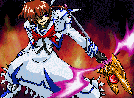 raising heart, takamachi nanoha, lyrical nanoha, mahou shoujo lyrical nanoha, animated, animated gif, lowres, 00s, 1girl, alternate costume, alternate weapon, dark persona, female focus, magical girl, solo, twintails, weapon, white devil