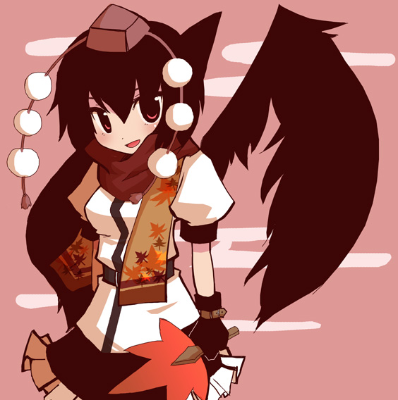 houroku, shameimaru aya, touhou, bad id, bad pixiv id, 1girl, black hair, blush, female focus, hand fan, hat, looking at viewer, open mouth, scarf, solo, tokin hat, wings