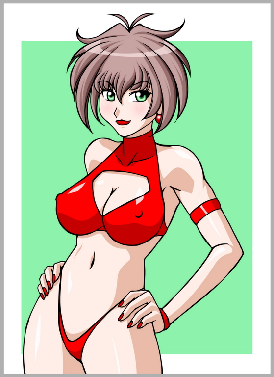 nagano tenzen, original, bikini, breasts, brown hair, green eyes, large breasts, swimsuit