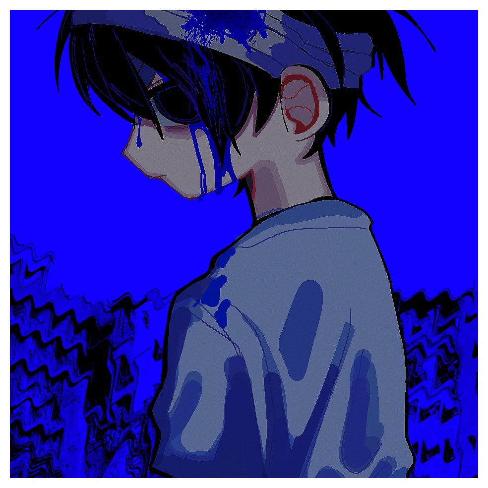 kobanzame omo, sunny (hospital gown) (omori), sunny (omori), omori, commentary, 1boy, bandaged head, bandages, black eyes, black hair, blue background, closed mouth, looking at viewer, male focus, short hair, short sleeves, solo, upper body