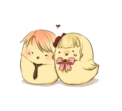 hillora, beatrice (umineko), ushiromiya battler, umineko no naku koro ni, bad id, bad pixiv id, lowres, 00s, animal focus, baby animal, bird, blush, bow, chick, flower, hair flower, hair ornament, heart, necktie, no humans, pink bow, rose, teardrop