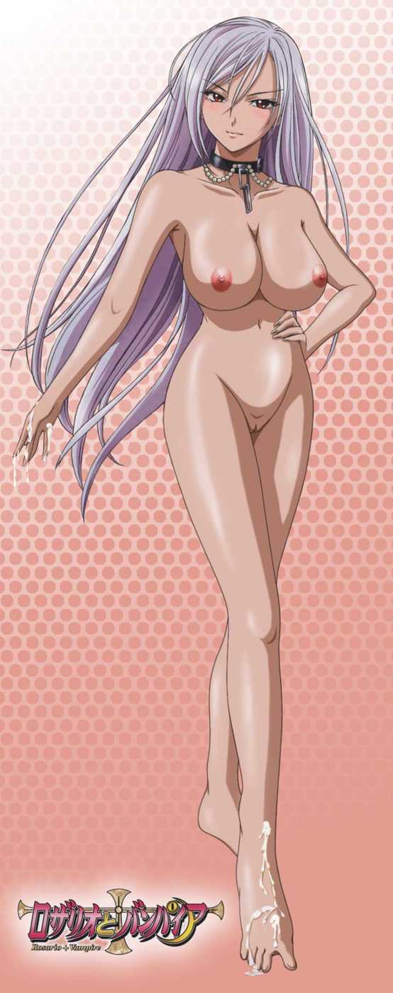 akashiya moka, inner moka, rosario+vampire, silver hair, highres, blush, breasts, collar, cum, large breasts, nude, pussy, red eyes, smile, uncensored