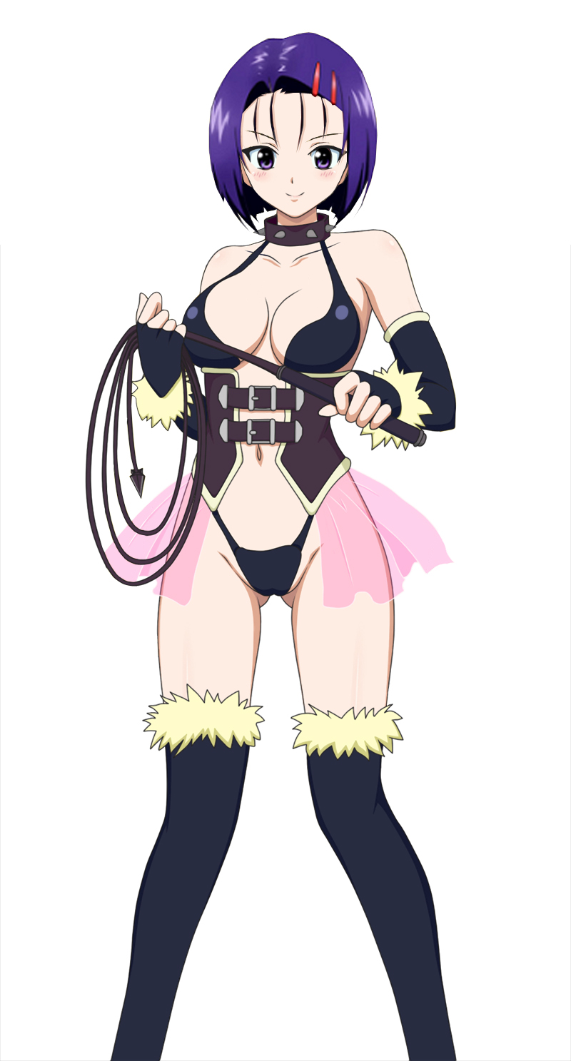 sairenji haruna, to love-ru, highres, 00s, blush, breasts, cleavage, collar, dominatrix, naughty face, smile, whip