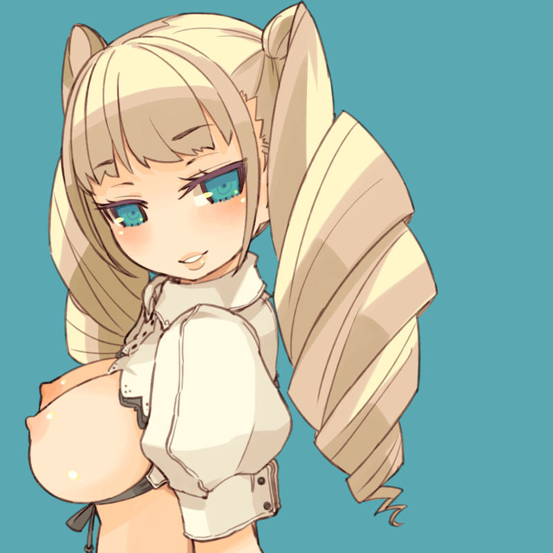 mota, original, 1girl, blonde hair, blue eyes, breasts, drill hair, female focus, framed breasts, large breasts, solo, twintails