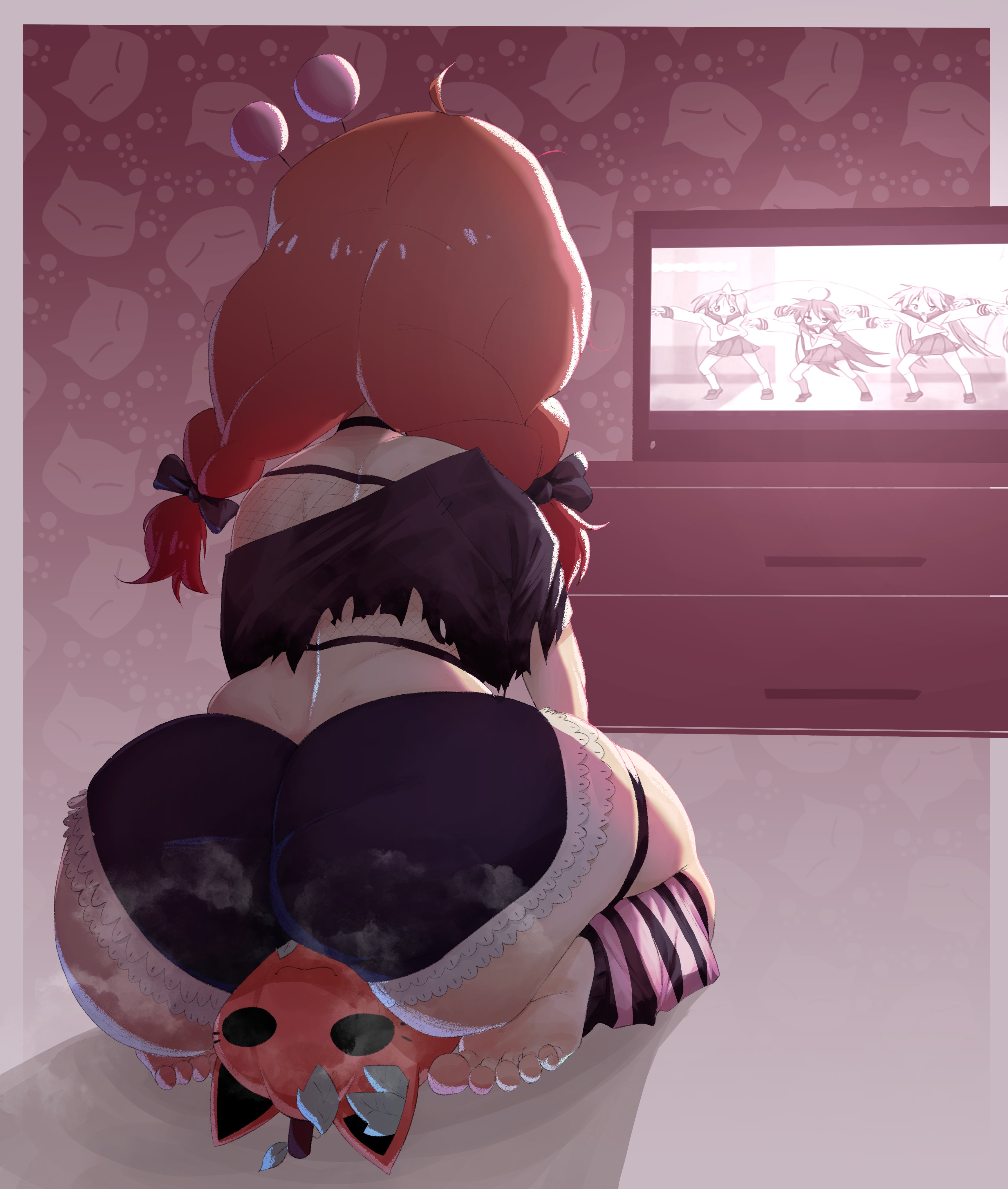 kyokeer, immy bisou, ass, huge ass, on floor, shortstack, steam, steaming body, thick thighs, thighs, twintails, virtual youtuber