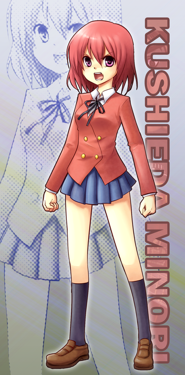 purdoy25, kushieda minori, toradora!, angry, red eyes, red hair, school uniform, short hair, skirt, socks, solo