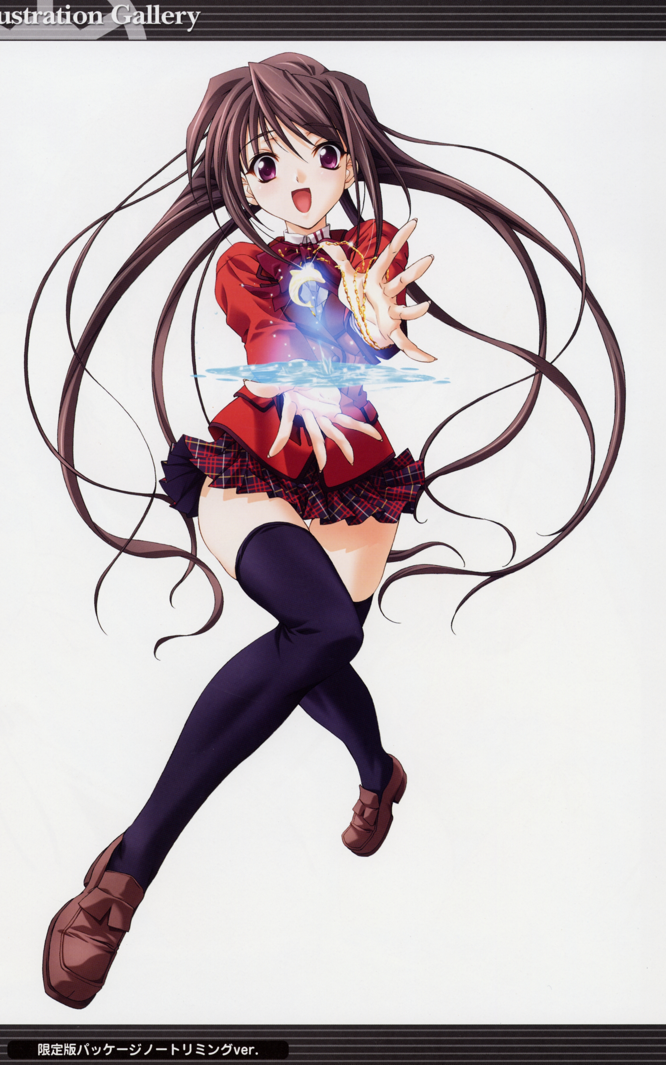 koshimizu takayuki, hina asuka, memories off, memories off#5, absurdres, highres, brown hair, long hair, school uniform, skirt, solo, thighhighs