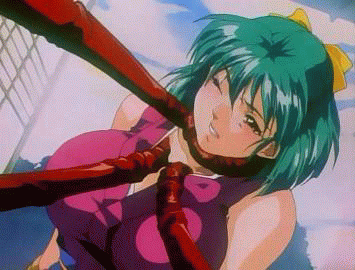 yaku, injuu gakuen la blue girl, animated, animated gif, lowres, asphyxiation, bare shoulders, bouncing breasts, breasts, breasts apart, clenched teeth, close-up, closed eyes, cloud, green hair, hair ribbon, japanese clothes, kimono, large breasts, ninja, nipples, no bra, open clothes, open mouth, open shirt, outdoors, pov, rape, restrained, ribbon, shirt, short hair, sky, solo focus, strangling, teeth, tentacles, undressing, wince