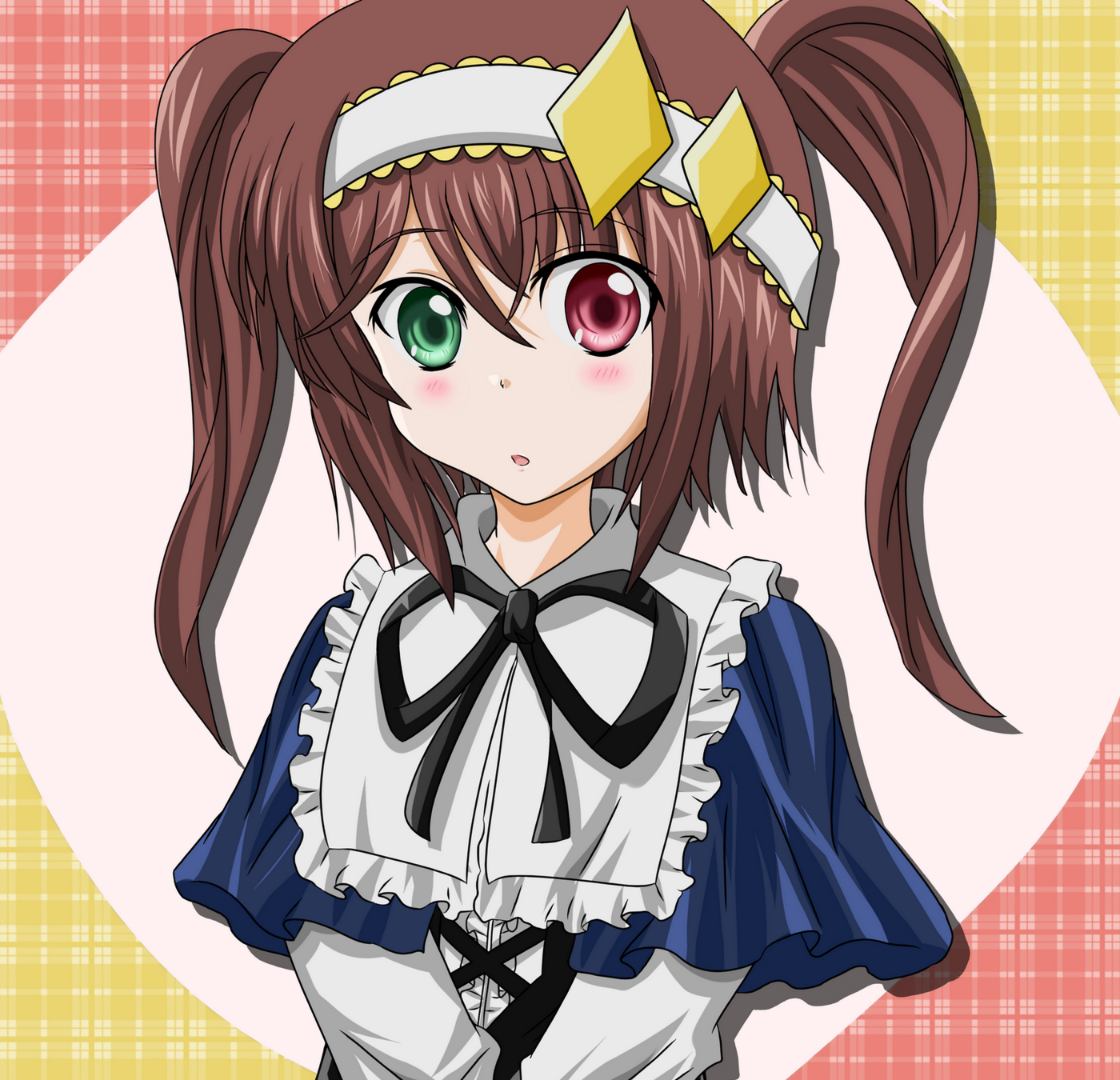 peach-pit, takumi (rozen garten), amulet dia, dia (shugo chara!), souseiseki, rozen maiden, shugo chara!, highres, 1girl, bow, creator connection, crossover, female focus, heterochromia, parody, solo