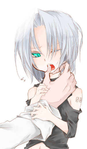 sephiroth, final fantasy, final fantasy vii, silver hair, 1990s (style), 1boy, androgynous, finger in own mouth, green eyes, male focus, navel, one eye closed, open mouth, retro artstyle, short hair, shota, solo, tank top, tongue, wink