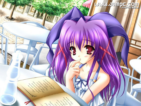 platinum wind, tagme, book, purple hair, ribbon