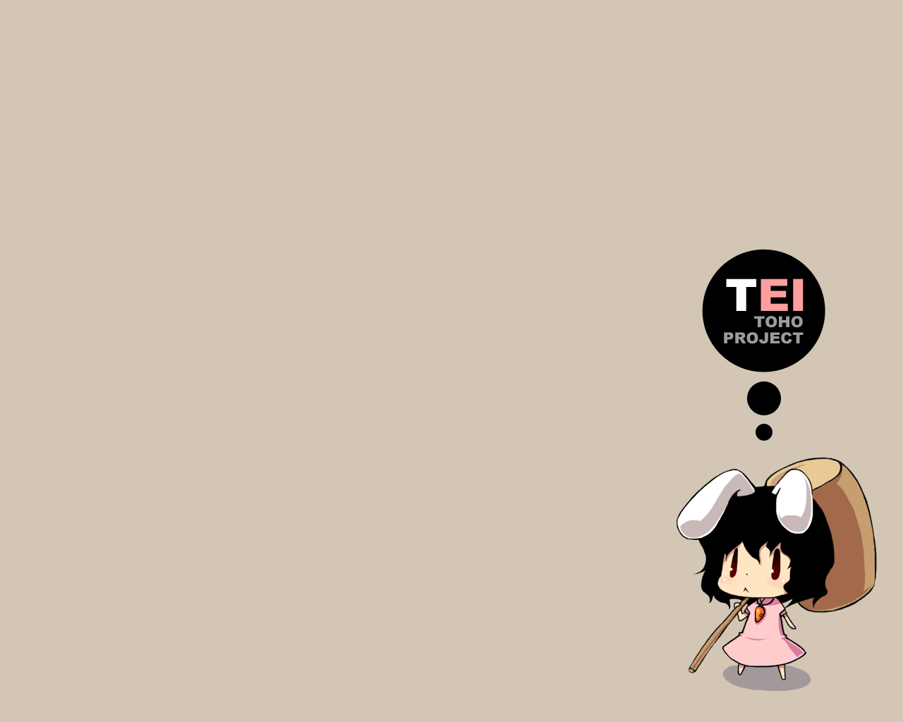 blueberry (5959), inaba tewi, touhou, 1girl, :<, animal ears, black hair, chibi, female focus, full body, mallet, rabbit ears, short hair, simple background, solo, standing
