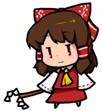 blueberry (5959), hakurei reimu, touhou, lowres, 1girl, bow, brown hair, chibi, female focus, full body, gohei, hair bow, skirt, solo, standing, transparent background