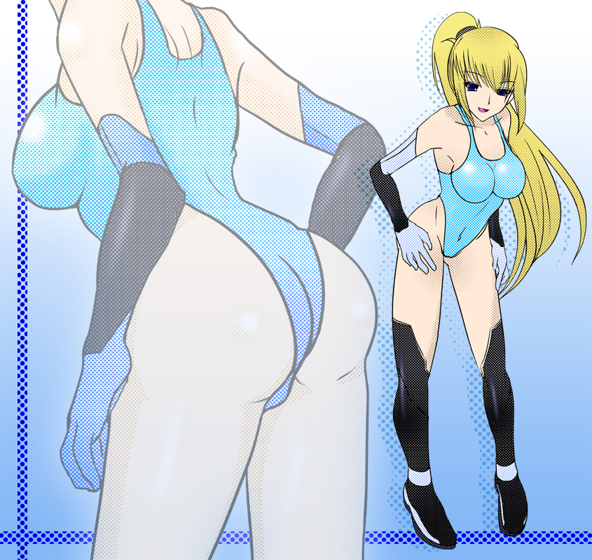 samus aran, metroid, breasts, cleavage, naughty face, smile, swimsuit