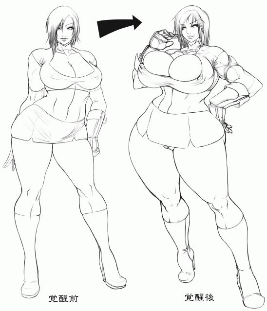 chinbotsu, growth, 1girl, abs, breast expansion, breasts, bursting breasts, cameltoe, cleavage, contrapposto, covered erect nipples, curvy, gauntlets, greyscale, high heels, hip focus, huge breasts, monochrome, muscle growth, muscular, panties, pantyshot, shoes, standing, thick thighs, thighs, transformation, underwear, variations, wide hips