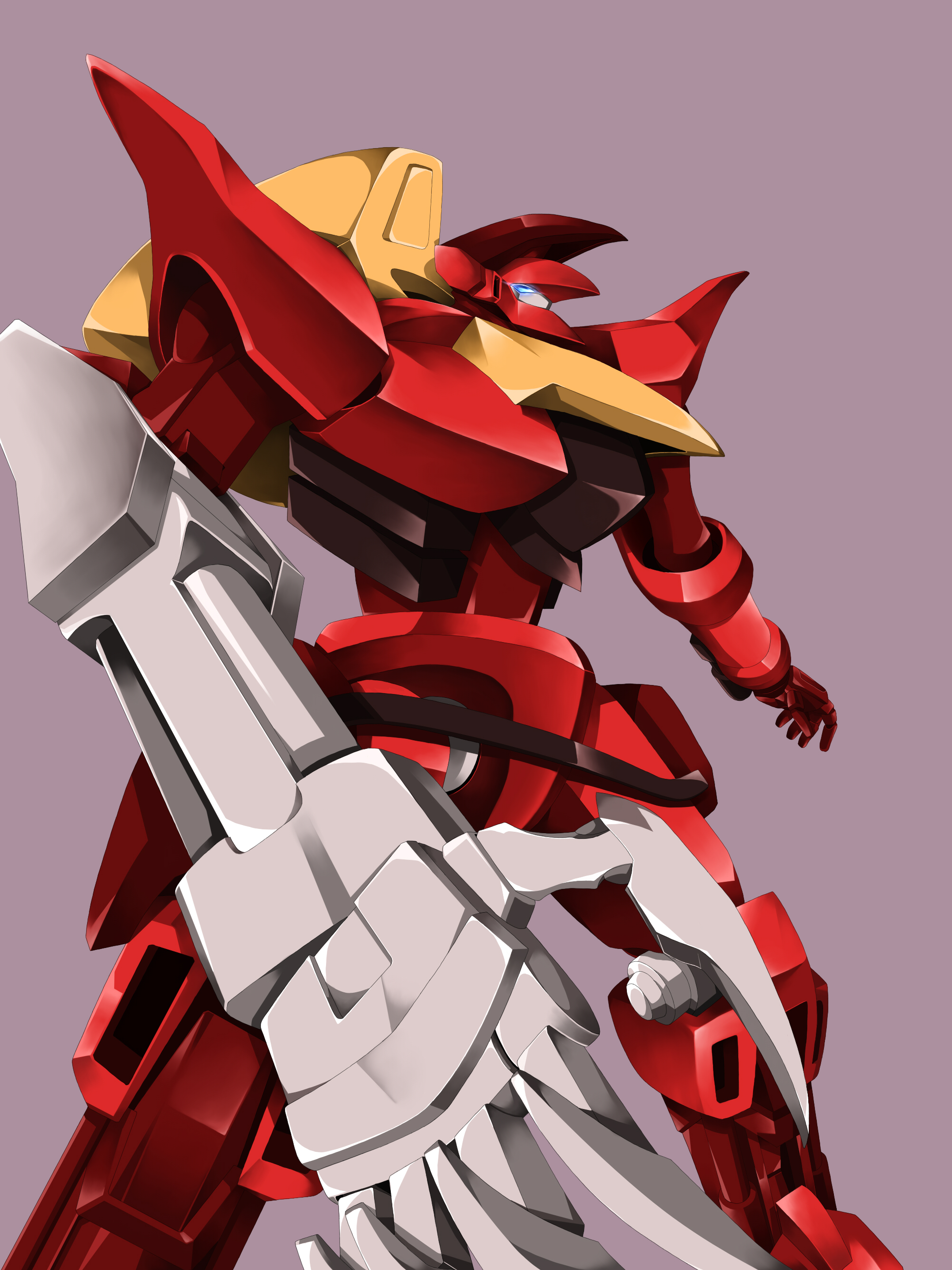 kiriya obu gn, guren (code geass), guren mk-ii, code geass, absurdres, highres, md5 mismatch, resolution mismatch, source smaller, 00s, mecha, no humans, robot, simple background, solo