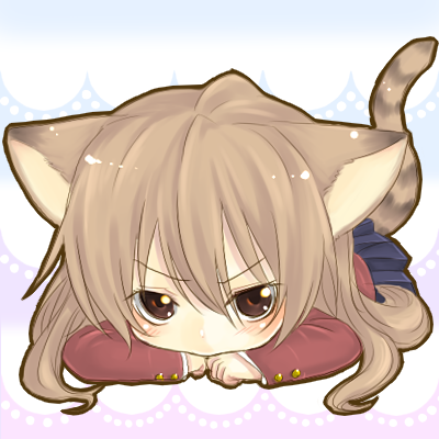 yamako (iolite), aisaka taiga, toradora!, bad id, bad pixiv id, lowres, 00s, 1girl, angry, animal ears, brown eyes, brown hair, cat ears, cat tail, chibi, female focus, kemonomimi mode, long hair, looking at viewer, lying, on stomach, school uniform, skirt, solo, tail