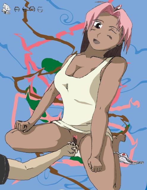 rose thomas, fullmetal alchemist, brown hair, dark skin, pink hair
