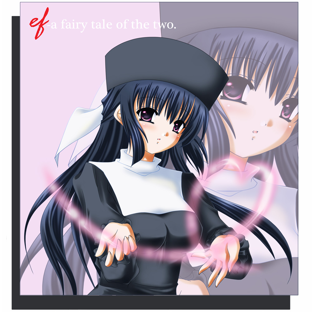 sakana chii, amamiya yuuko, ef (visual novel), 00s, blue hair, hat, long hair, purple eyes, solo