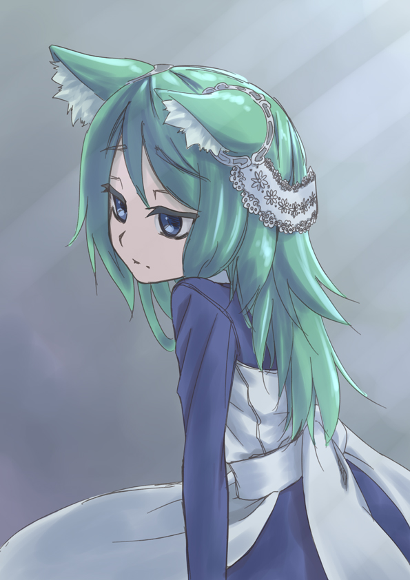 errant, arietta (7th dragon), 7th dragon, 7th dragon (series), 1girl, animal ears, blue eyes, female focus, green hair, long hair, solo