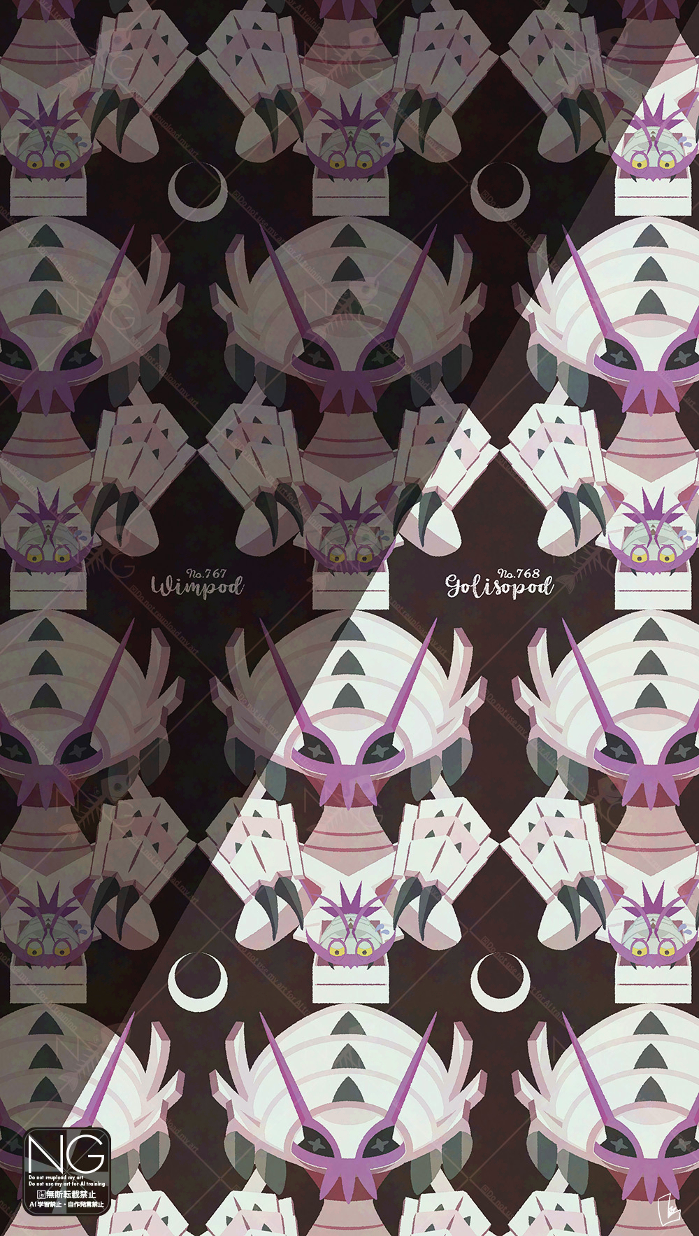 meme (sleepsheep), golisopod, wimpod, nintendo, pokemon, commentary, highres, + +, antennae, bug, claws, colored sclera, everyone, evolutionary line, gen 7 pokemon, isopod, mandibles, no humans, pokemon (creature), pokemon focus, yellow sclera