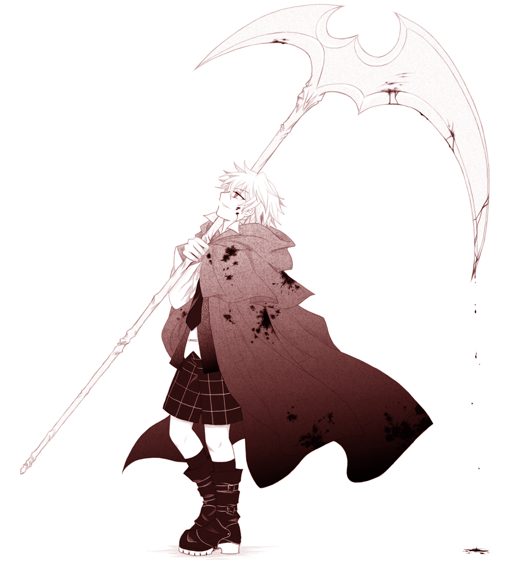 oz vessalius, pandora hearts, 00s, blood, cape, cloak, scythe