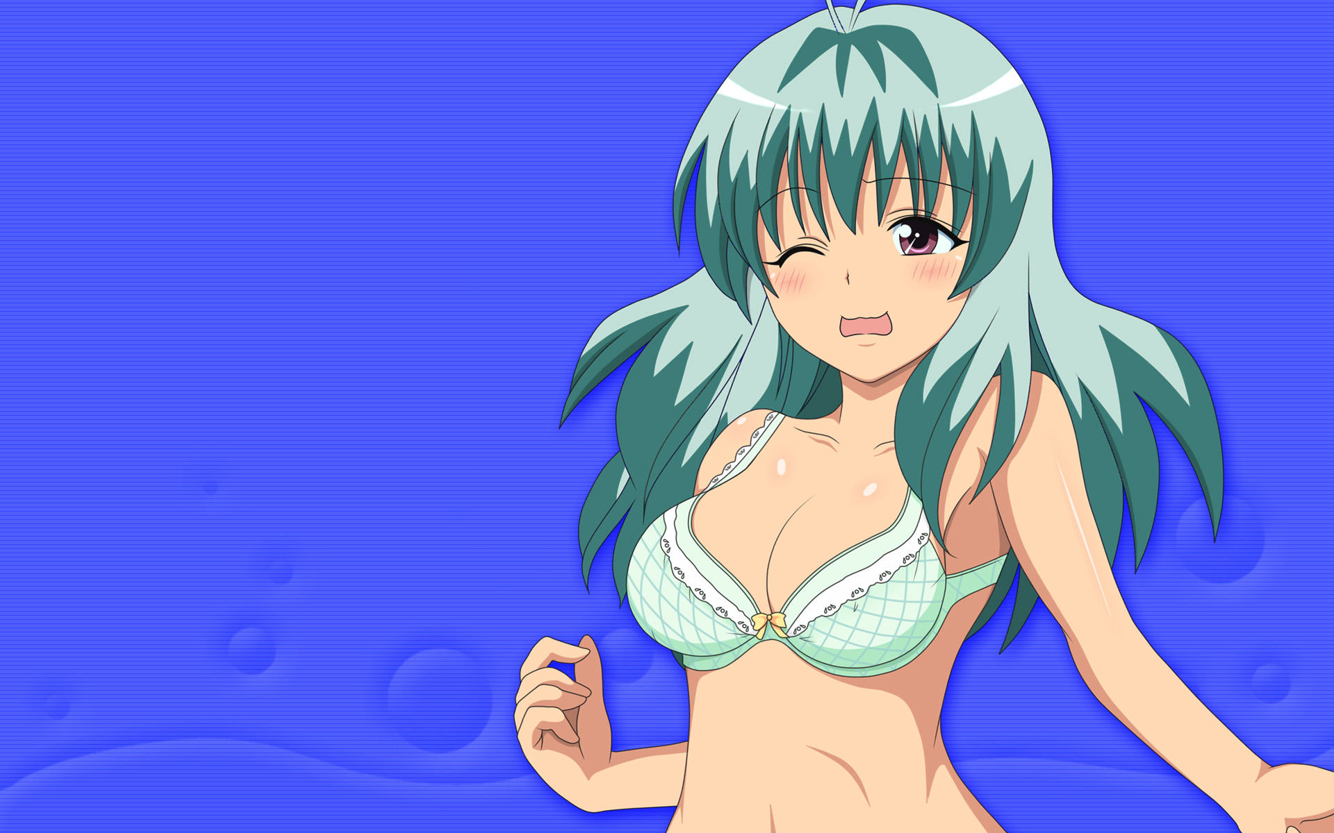 run elsie jewelria, to love-ru, highres, tagme, 00s, 1girl, blush, bra, breasts, female focus, green hair, lingerie, long hair, solo, underwear