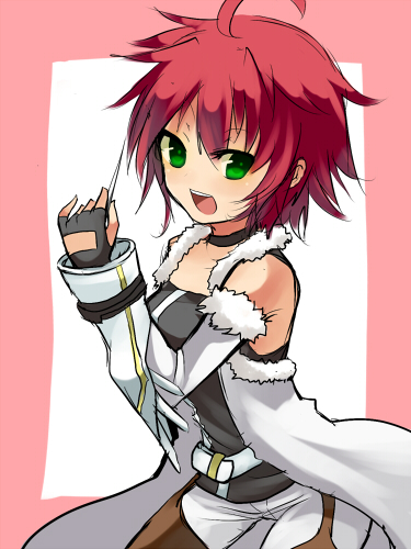 kada (koihime musou), koihime musou, gender request, lowres, 00s, genderswap, green eyes, red hair, short hair, solo