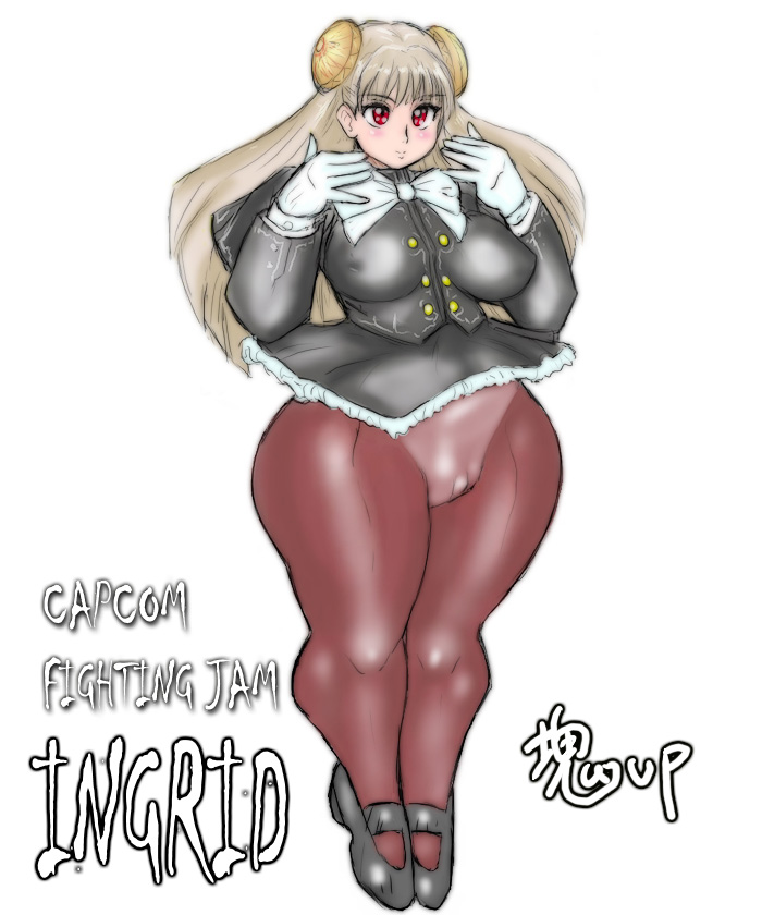 ingrid (capcom), capcom, capcom fighting jam, blonde hair, curvy, hip focus, long hair, pantyhose, red eyes, wide hips