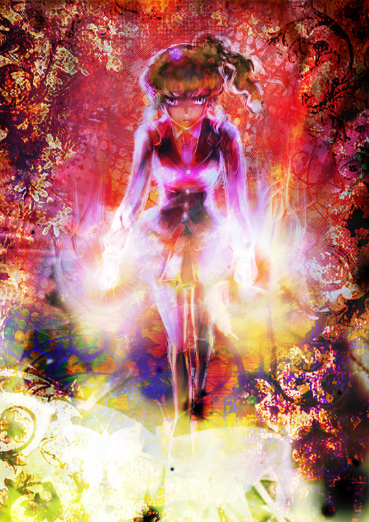 mamiya t, ushiromiya jessica, umineko no naku koro ni, bad id, bad pixiv id, 00s, blonde hair, bug, butterfly, insect, necktie, ponytail, socks, solo