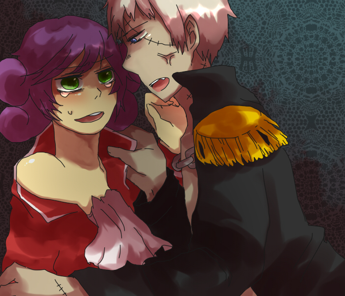 cortez, flavio, mario (series), nintendo, paper mario, super mario bros. 1, super mario rpg, 2boys, child, green eyes, multiple boys, pirate, purple hair, scar, scared, tears, undressing, white hair, yaoi