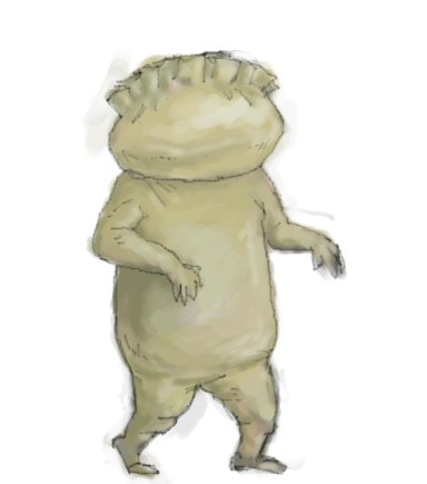 yamada (tori bird), gyoza man, dorohedoro, lowres, dumpling, fairy, food, food focus, jiaozi, no humans, oekaki, simple background, solo, what