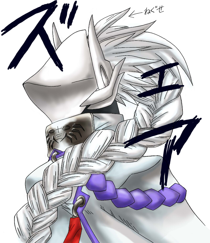 akira-kai, hakumen, nu-13, arc system works, blazblue, blazblue: calamity trigger, braid, male focus, mask, solo, white hair