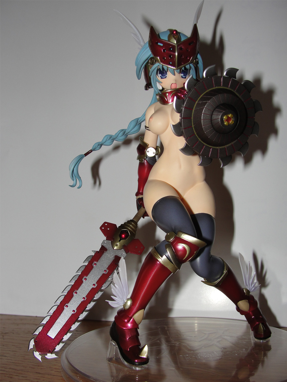 mirim, queen's blade, queen's blade rebellion, highres, photo (medium), 00s, 10s, armor, figure, nipples, nude, shield, sword, weapon