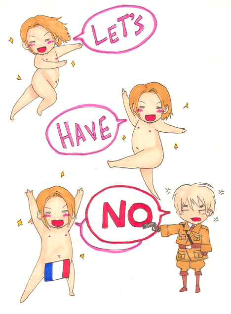france (hetalia), united kingdom (hetalia), axis powers hetalia, 00s, 2boys, censored, flag, gun, male focus, multiple boys, nude, weapon