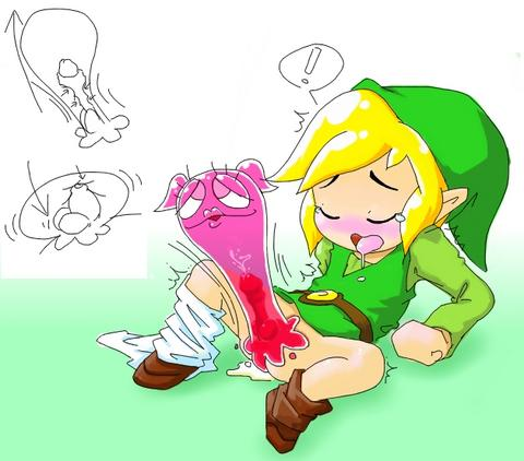 minuspal, link, nintendo, the legend of zelda, chuchu, lowres, anal, blonde hair, blush, bottomless, cum, cum pool, ejaculation, forced, interspecies, lying, on back, penis, penis milking, saliva, shota, solo, tears, trembling, uncensored