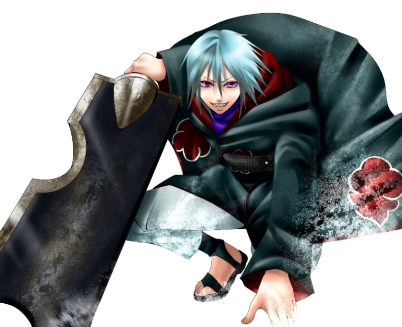 asagi516, sabixasagi, hoozuki suigetsu, naruto (classic), naruto (series), naruto shippuuden, 1boy, huge weapon, kubikirihouchou, male focus, solo, sword, weapon, white hair, zanbatou