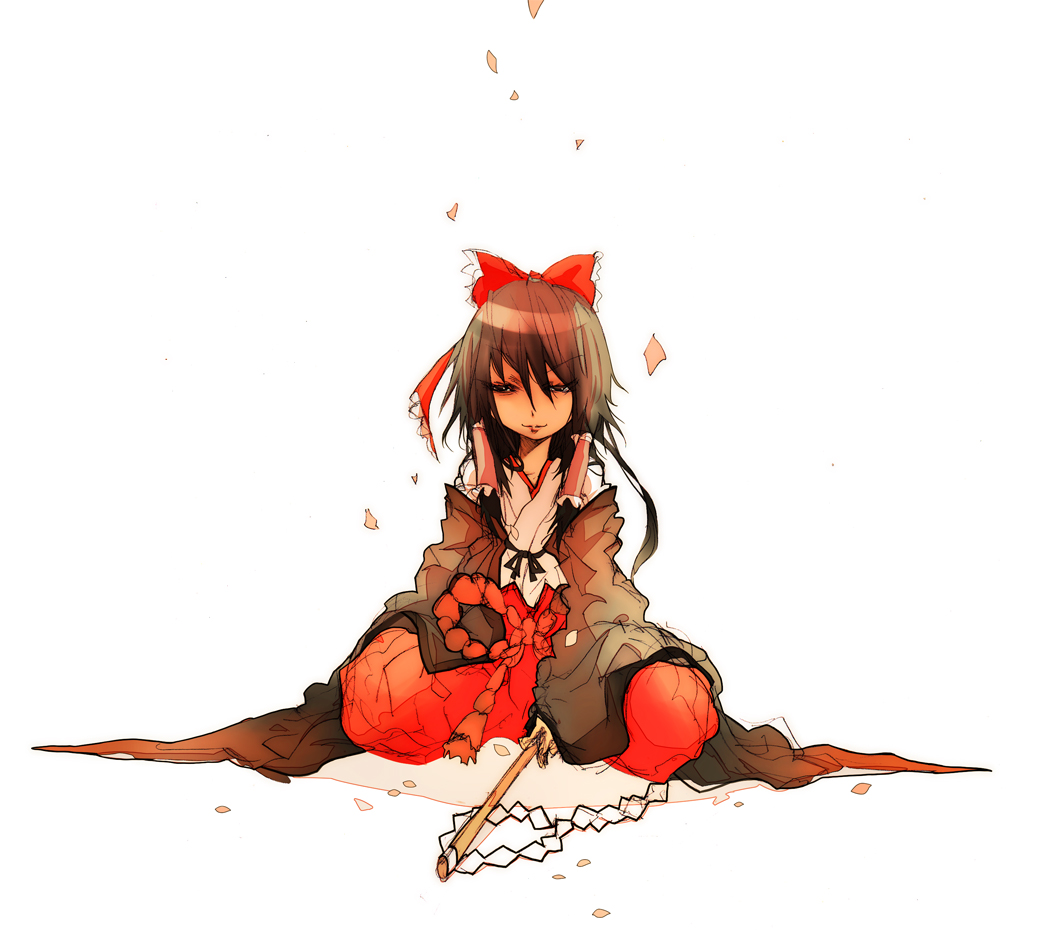 tokomichi, hakurei reimu, touhou, bad id, bad pixiv id, 1girl, bow, brown hair, female focus, gohei, hair bow, japanese clothes, miko, sketch, solo