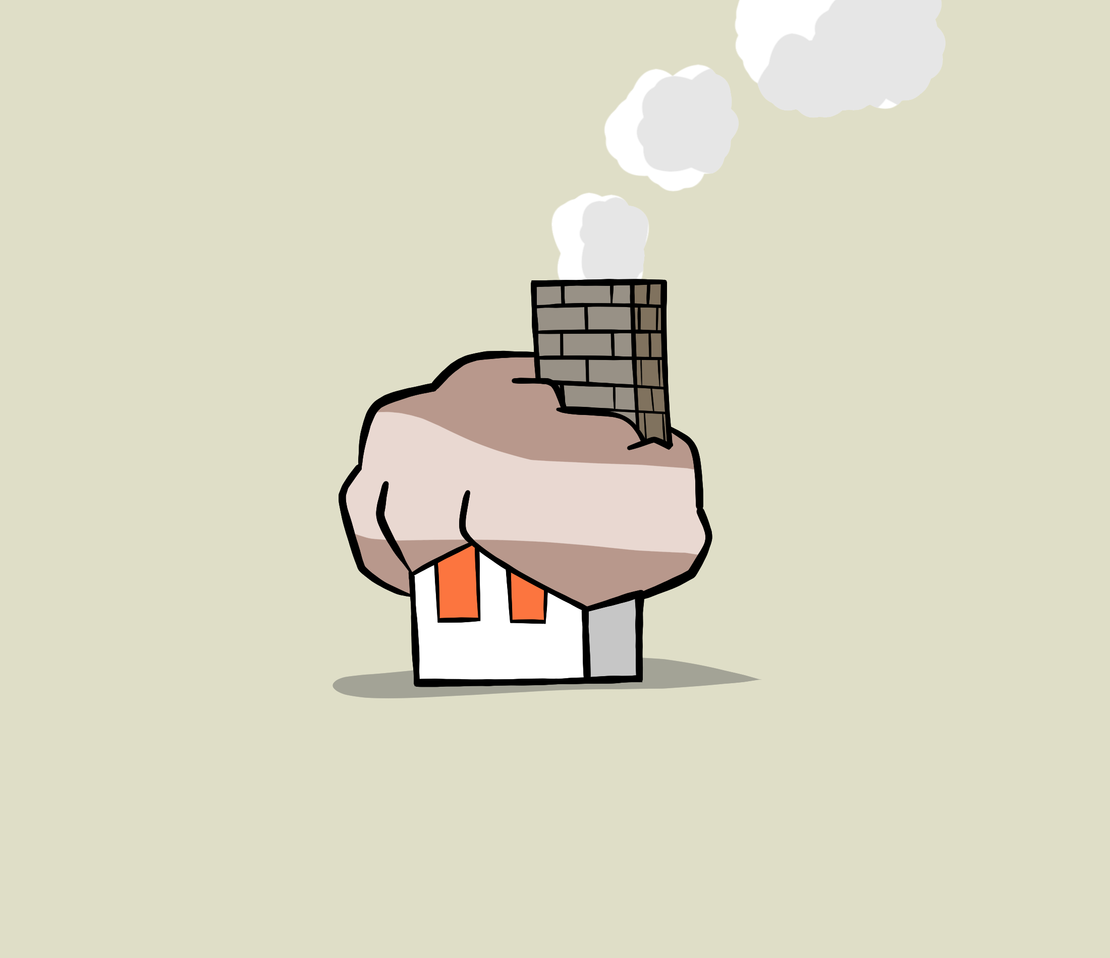 redny, nacli, nintendo, pokemon, commentary request, highres, chimney, flat color, full body, grey background, no humans, pokemon (creature), pokemon focus, rectangular eyes, simple background, smoke, solo